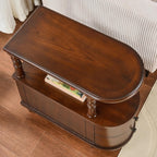Wood End Table with 2 Drawers and Storage Shelf, Narrow Sofa Side Table for Living Room, Vintage Slim Nightstand Bedside Table for Bedroom, Slim Chair Side Table Cherry Walnut BG-A508-CY