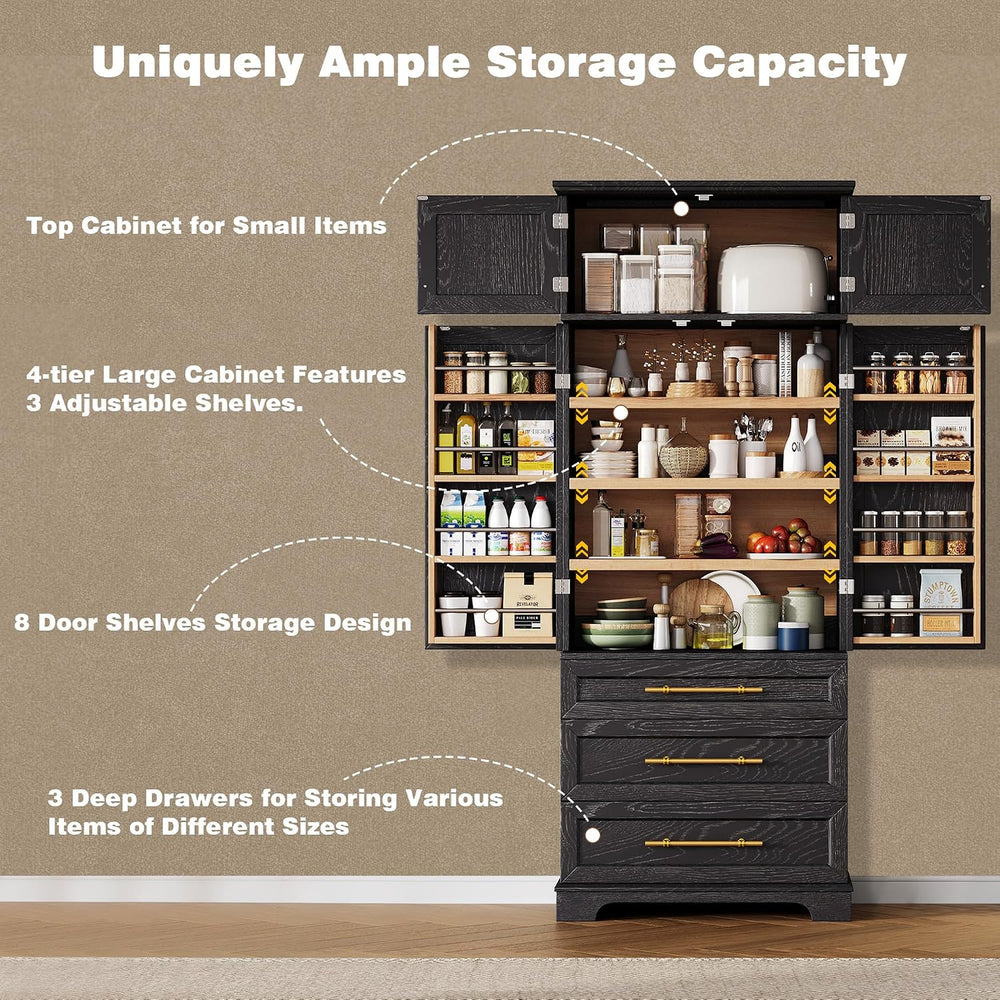 JIJIWANG Kitchen Pantry Storage Cabinet with Doors & Adjustable Shelves,F...