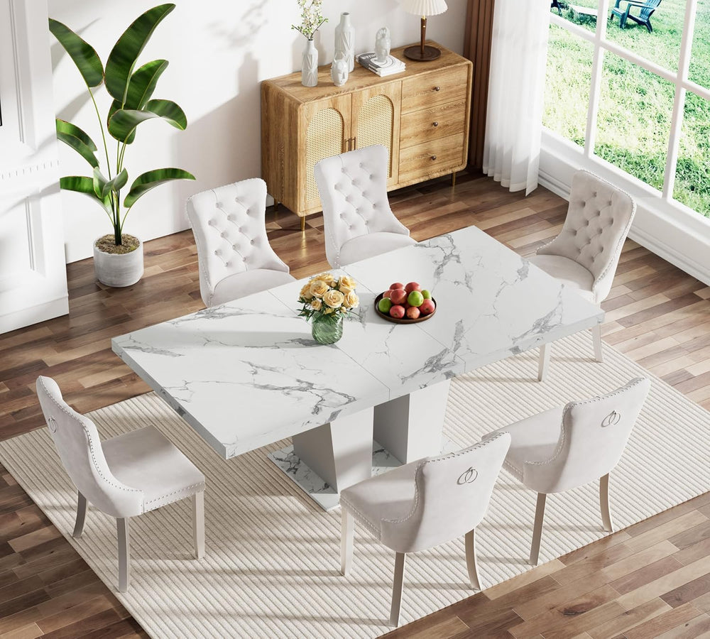 7-Piece Extendable Dining Table Set for 6-8 People 63-78 Inch Kitchen Table S...