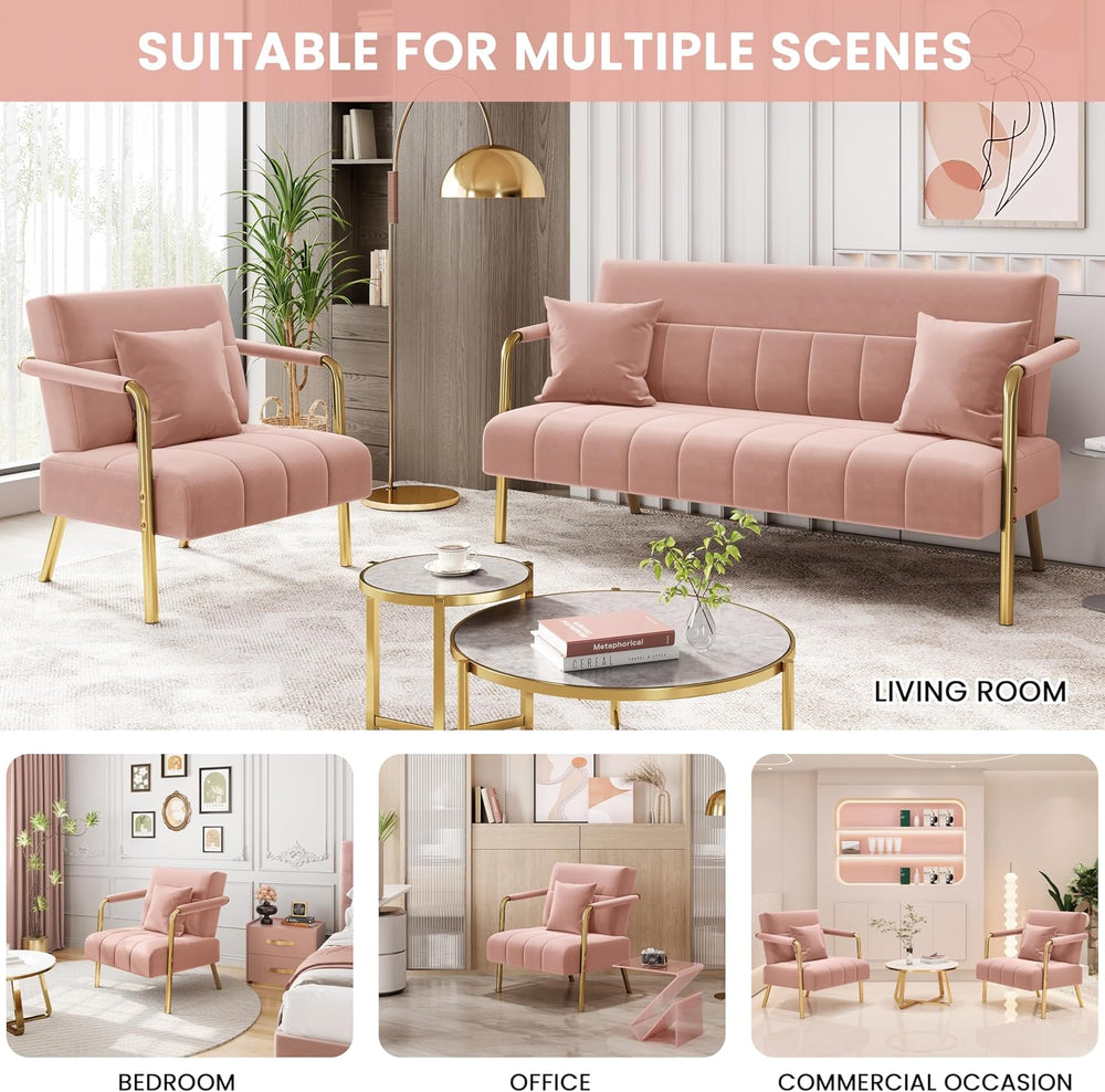 Yaheetech 30" Accent Chair Velvet Armchair with Golden Frame, Pink | Vel...