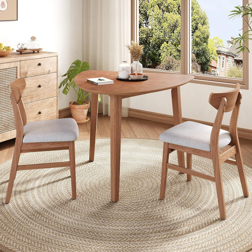 P PURLOVE Modern 3 Piece Table Set, Triangular Table and 2 Curved Wood Chairs...