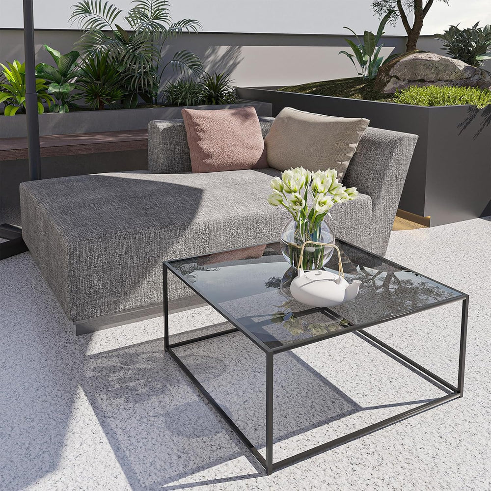 Glass Coffee Tables for Living Room Square Modern Center Table for Small Spac...