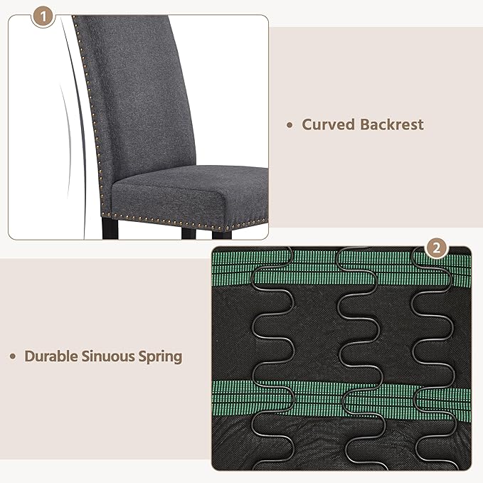 Yaheetech Upholstered Dining Chairs Set of 2, Modern Kitchen Chairs with Nail...