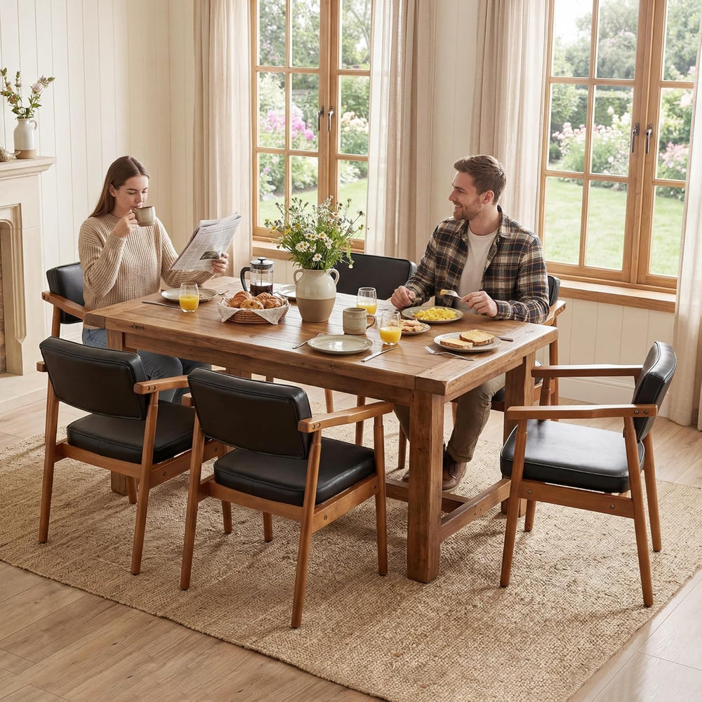 LSSPAID Mid Century Dining Chairs Set of 4, Black PU Leather with Walnut Fini...