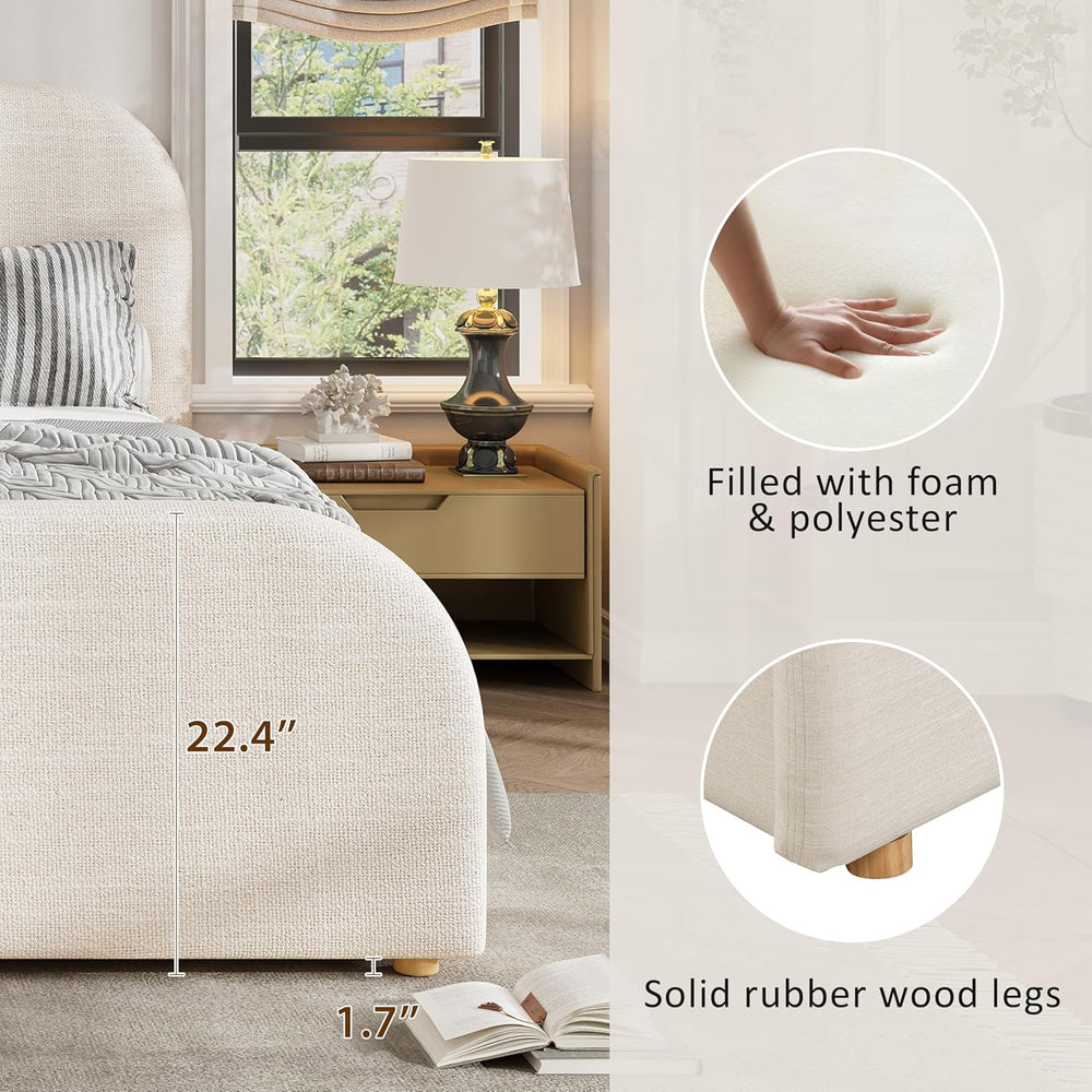 Merax King Size Bed Frame, Upholstered Linen Platform Bed with 44 Inch Tall H...