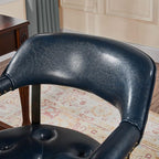 LEEMTORIG Large Dining Chairs with Casters and Arms, Rolling Dining Chairs with Wheels, Solid Wood Boss Caption's Chairs Office Desk Chairs, 26" D x 25.2" W, Espresso Legs & Dark Blue PU SY-318-LB