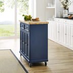 Crosley Furniture Madison Madison Rolling Kitchen Island Cart, Microwave Stand, Coffee Bar, with Shelves and Drawers, Navy