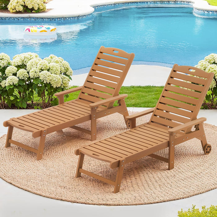 LUE BONA Patio Chaise Lounge Set of 2, Poly Lumber with Wheels and Armrests
