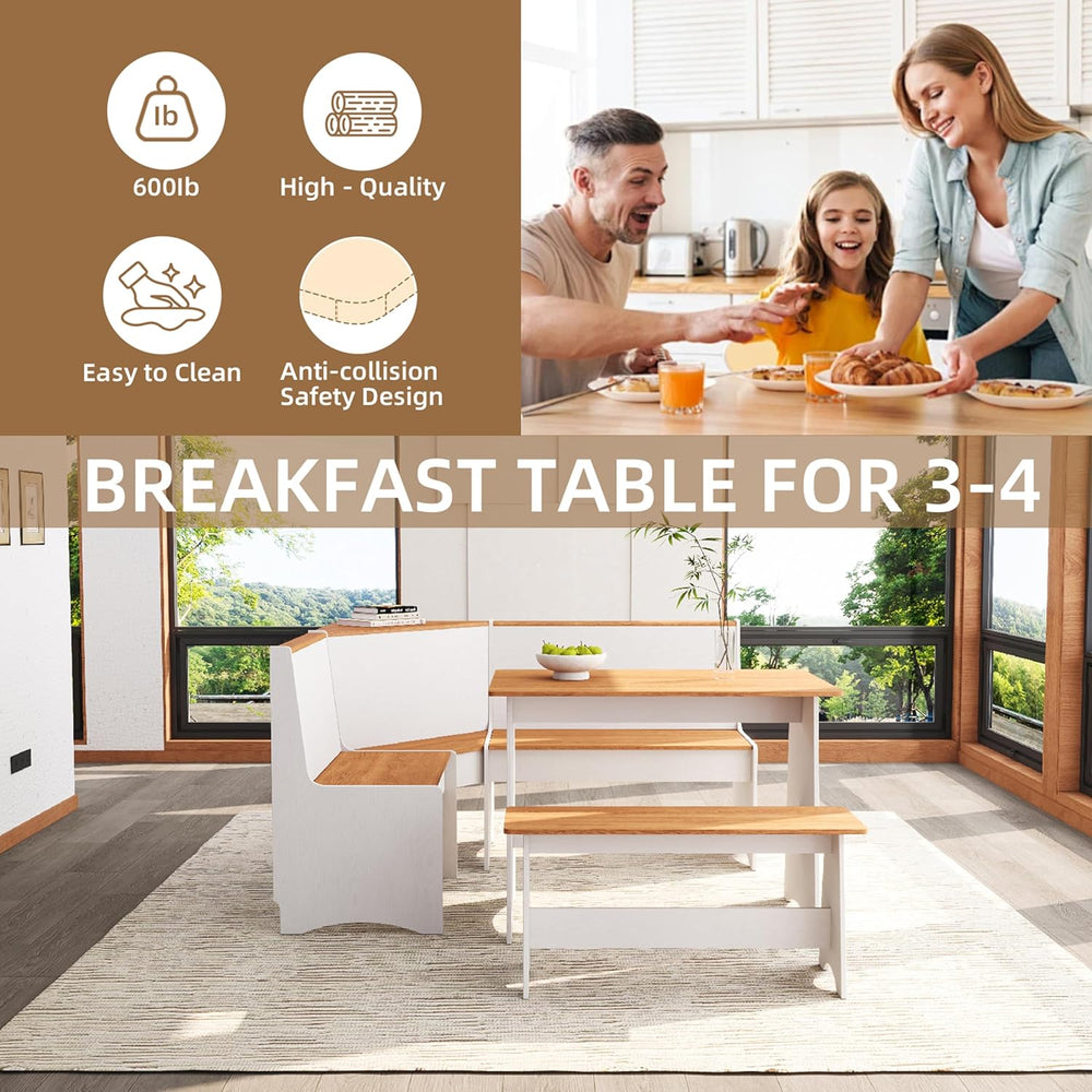 Farmhouse Breakfast Nook Table Set, Dining Nook Set with Corner Bench,with St...
