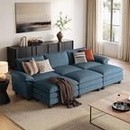 LINSY HOME Modular Sectional Sofa - 123 Inch Oversized Corduroy Cloud Couch with Movable Ottoman Soft Modern Comfy Sofa Set for Living Room Apartment Office, Blue