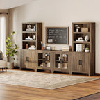 WAMPAT Entertainment Center with Bookshelves, 4-Piece Modular TV Stand with Storage Towers, Farmhouse Media Console with Glass Doors for Living Room, Bedroom, Brown