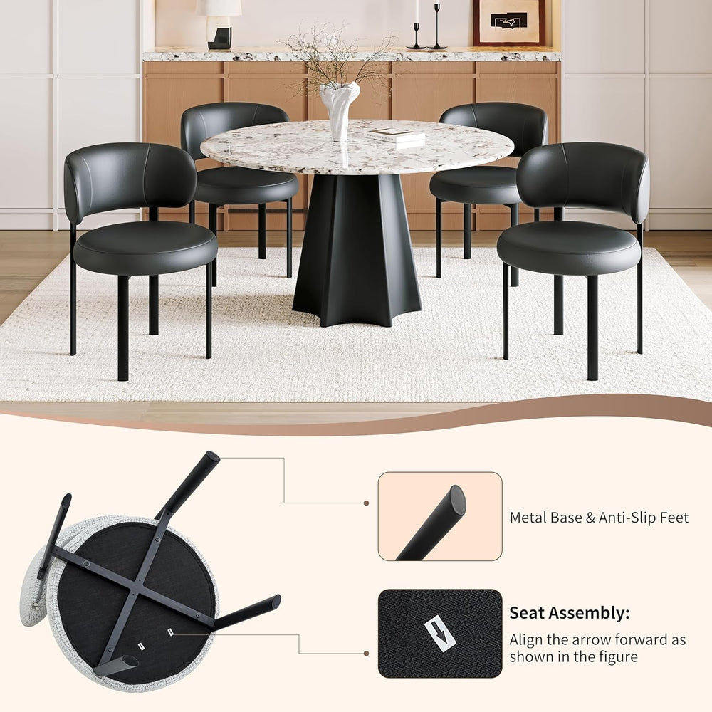 Black Dining Chairs Set of 4 Upholstered Leather Dining Chair with Curved Bac...