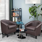 Yaheetech PU Leather Accent Chairs, Modern Barrel Chairs Side Chairs, Comfy Club Chairs with Soft Padded, 2 Chairs for Living Room/Bedroom/Reading Room, Espresso, Set of 2
