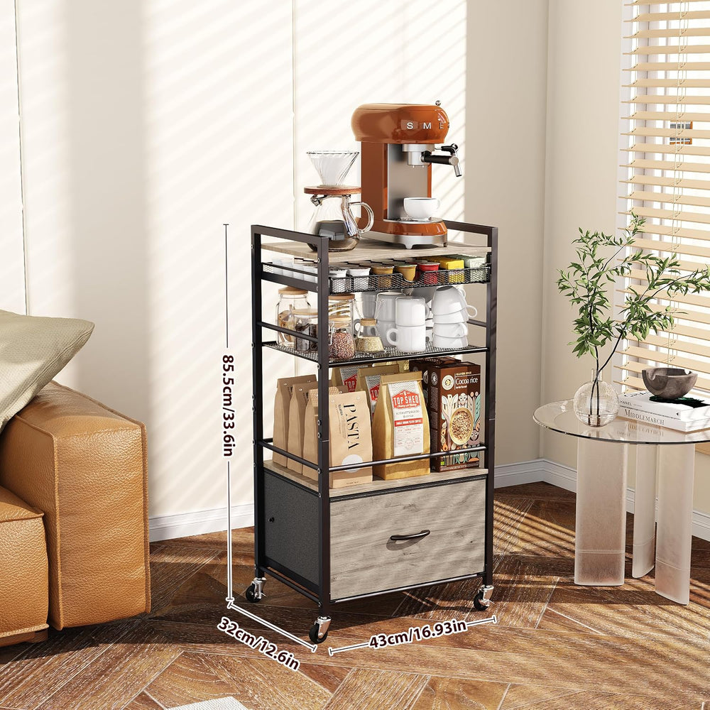 Coffee Bar Cabinet with Storage，5 Tier Coffee Station Table on Wheels, 33.6&q...