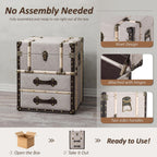 Aoikax Vintage Storage Chest with Buckle Hinged Top, Linen Accent End Side Table for Living Room, Office, Bedroom, Rectangle, Beige