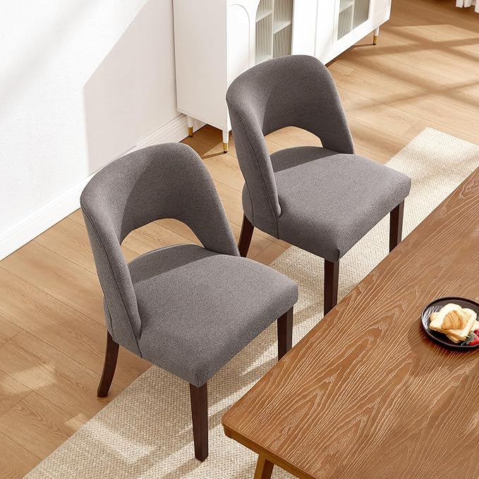 Dining Chairs Set of 2,Modern Dining Room Chairs with Thick Cushions,Upholstered Linen Fabric Kitchen Chairs for Kitchen Dining Room Brown