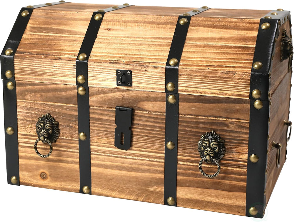 Vintiquewise Wooden Treasure Chest Trunk Vintage-Style Storage Box with Leath...