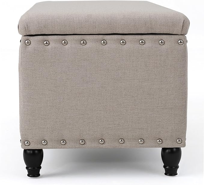 Storage Ottoman Bench,End of Bed Stool w/Safety Hinge & Nailhead Accents,Bedroom Upholstered Footrest,for Entryway,Living Room, Bed Room, Wheat,42inch