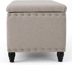 Storage Ottoman Bench,End of Bed Stool w/Safety Hinge & Nailhead Accents,Bedroom Upholstered Footrest,for Entryway,Living Room, Bed Room, Wheat,42inch
