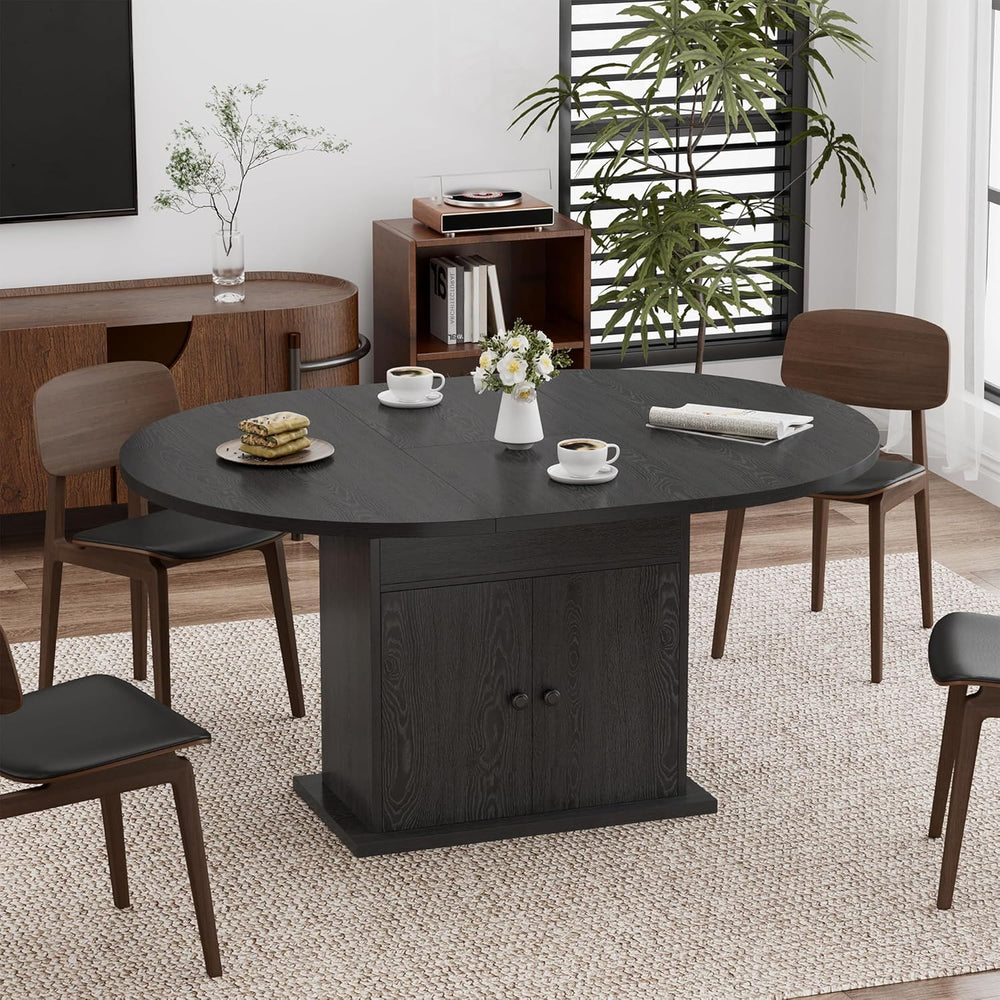 43.3in-59in Extendable Round Dining Table for 4-8, Modern Expandable Kitchen ...