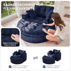 MAXYOYO Modular Sectional Chaise Lounge Sofa, Round Upholstered Lounge Chair with Ottoman, Comfy Couch with Layered Cushion, Tufted Sleeper Chair for Living Room, Navy