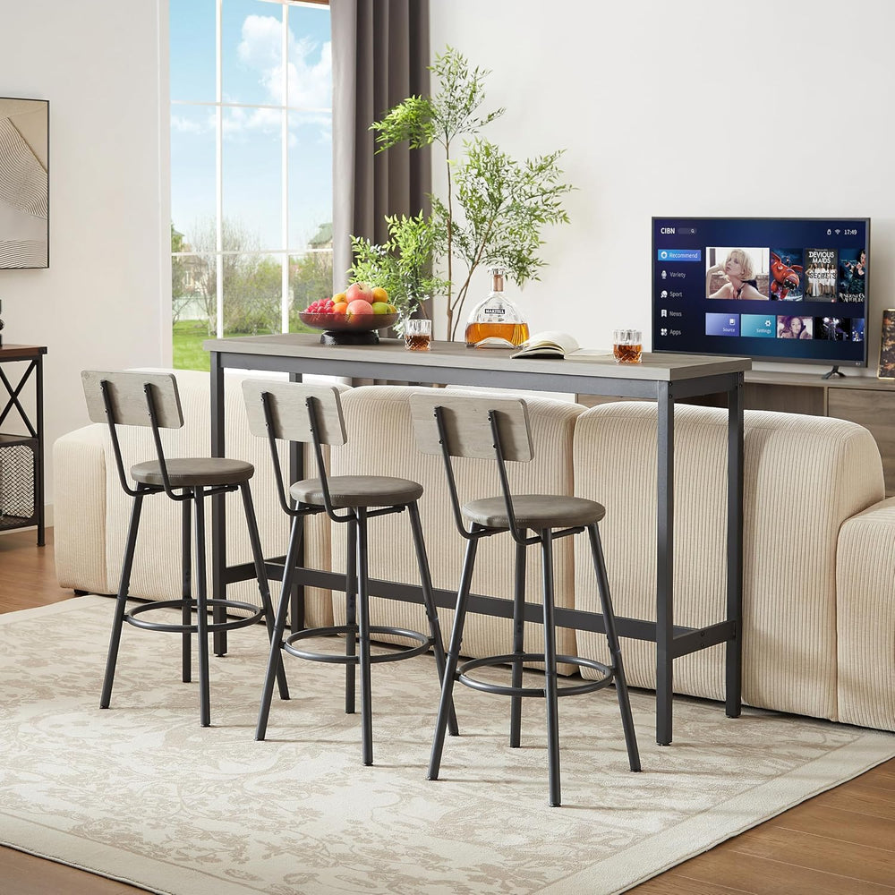 Elevon Long Bar Table Set with 3 PU Upholstered Bar Stools, Dining Table and ...