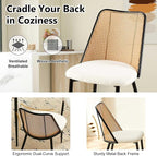 Rattan Dining Chairs Set of 4, Modern Mid Century Dining Chairs Upholstered Kitchen Chairs Boucle Stylish Cane Chairs with Metal Legs for Apartment, Dining Room