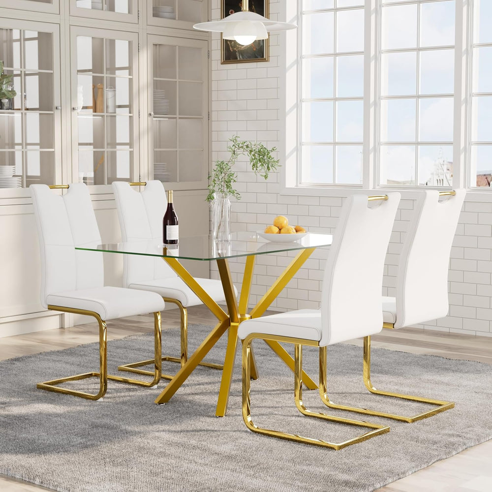 5-Piece 47" Dining Table with 4 PU Leather Chairs, Modern Dining Table S...