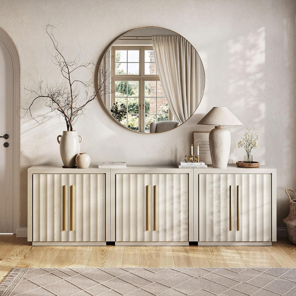 BELLEZE Set of 3 36" Libra Sideboard Buffet Cabinet - White Sand