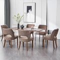 VKNOW Wooden Dining Chairs Set of 6, Modern Fabric Upholstered Dining Room Chair Kitchen Chairs, Farmhouse Dinner Chair for Kitchen Dining Room, Brown