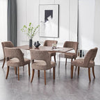 VKNOW Wooden Dining Chairs Set of 6, Modern Fabric Upholstered Dining Room Chair Kitchen Chairs, Farmhouse Dinner Chair for Kitchen Dining Room, Brown