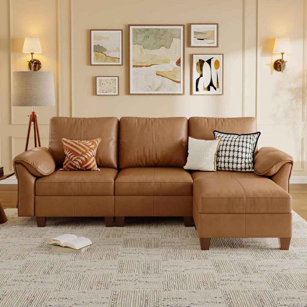 SITJOY Faux Leather Modular Sectional Sofa with Storage, Mid Century Modern S...