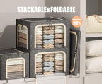 3 Openings Clothes Storage Bins with Metal Frame, Foldable Storage Bin for Clothes, Clothing Storage Bins with Lid, Linen Storage Box With Clear Window＆ Zippers＆ Durable Handles.(3 Pcs,Dark Grey,40L)