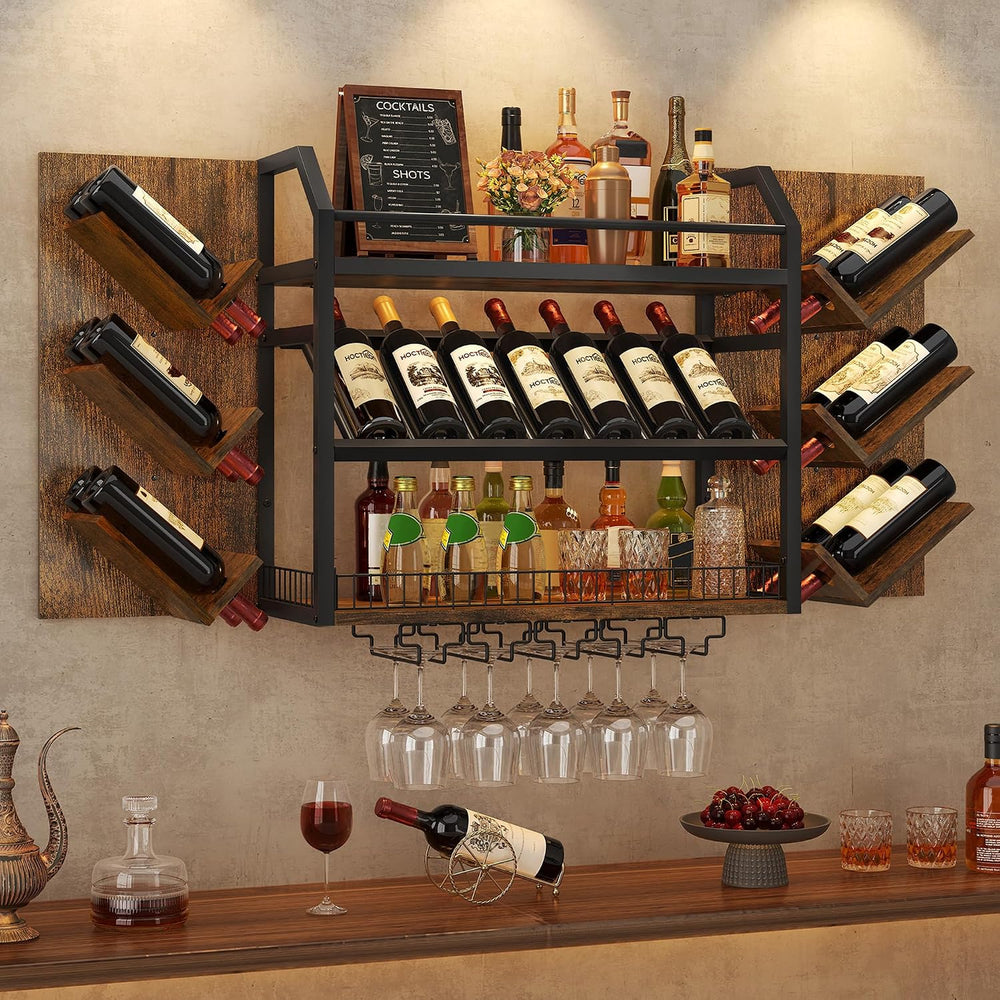 Hoctieon 48.6in Wall Mounted Wine Rack, 3 Tier Hanging Wine Racks with Glass ...