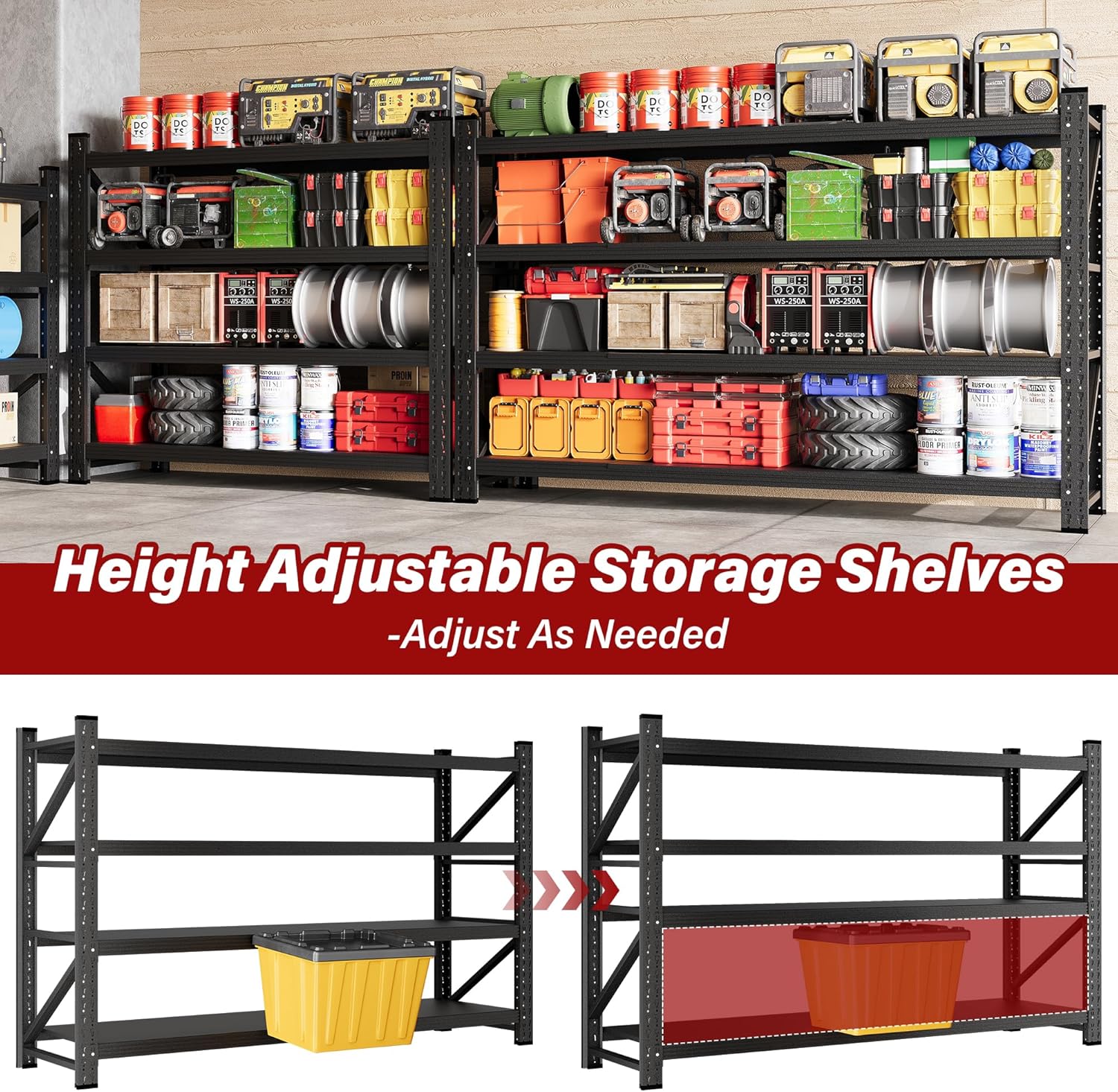 Set of 2 48" Wide Heavy Duty Garage Shelving Units,3000LBS 24 Deep Storage Shelves,Metal Garage Shelves,Large Storage Rack,Steel Shelf,Industrial Shelving for Shop,Warehouse,48" W x 24" D x 70" H