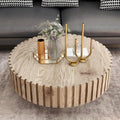 Round Wood Coffee Table for Living Room Modern Rustic Fluted Solid Wood Coffee Table Pedestal Center Table Circle Tea Tables for Apartment Easy Assembly(31.5''Oak Natural)