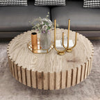 Round Wood Coffee Table for Living Room Modern Rustic Fluted Solid Wood Coffee Table Pedestal Center Table Circle Tea Tables for Apartment Easy Assembly(31.5''Oak Natural)