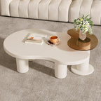 Modern Nesting Coffee Table Set of 2 Irregular Cloud Shape Cream White Center Table Space Saving eAccent Tables for Living Room Apartment Bedroom Office Minimalist Decor