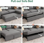 HONBAY Modular Sectional Sleeper Sofa with Pull Out Bed, L Shaped Couch with Storage Seat, Modular Sectional Couches for Living Room - Dark Grey