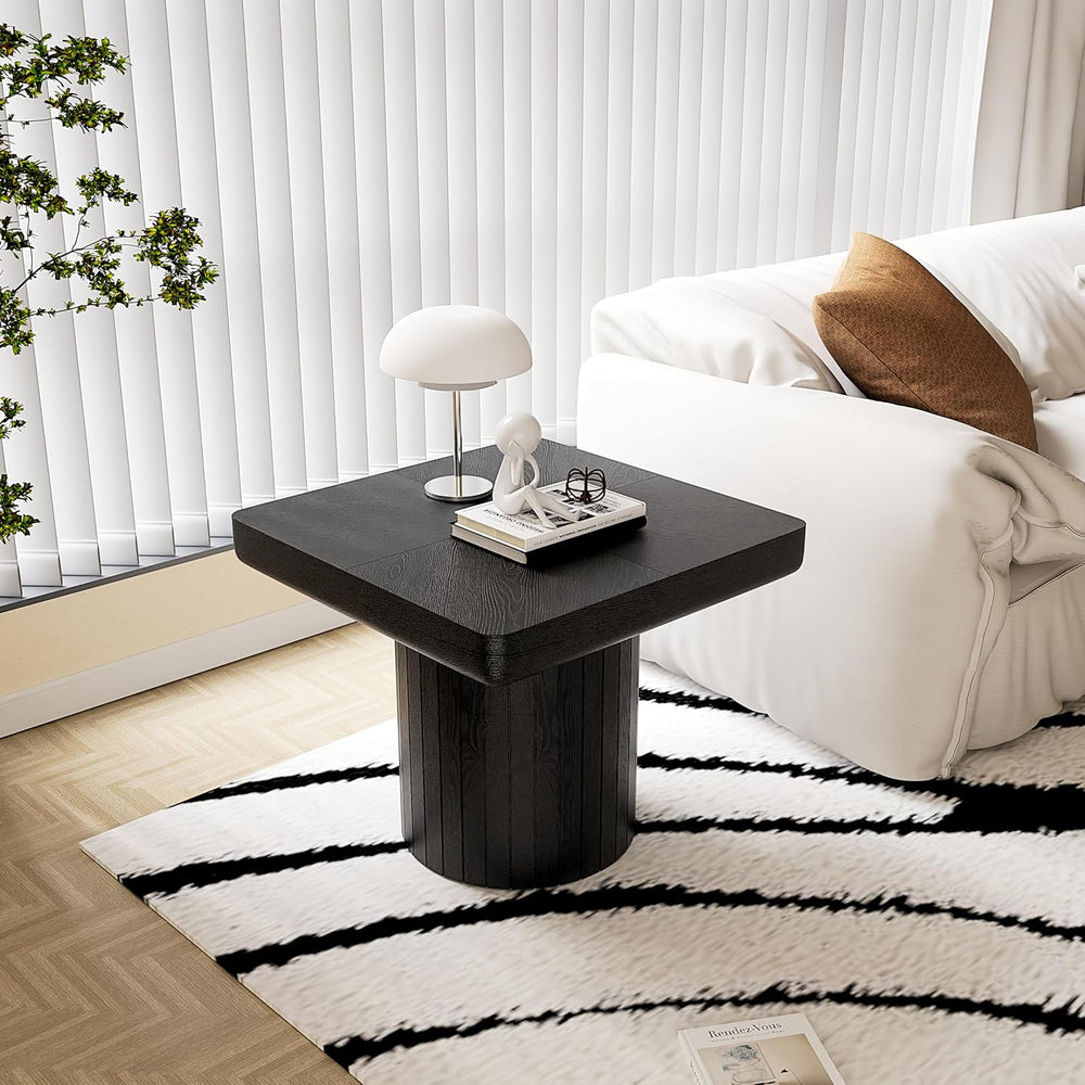 GOWE 23.6'' Modern Solid Wood Veneer End Table, Minimalist Square Sid...