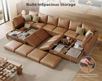 SITJOY 172" Faux Leather Modular Sectional Sofa with Storage, Mid Century Modern Sectional Couches for Living Room, Soft Padded Armrests, Oversized 14 Seat U Shaped Couch with Chaise, Brown