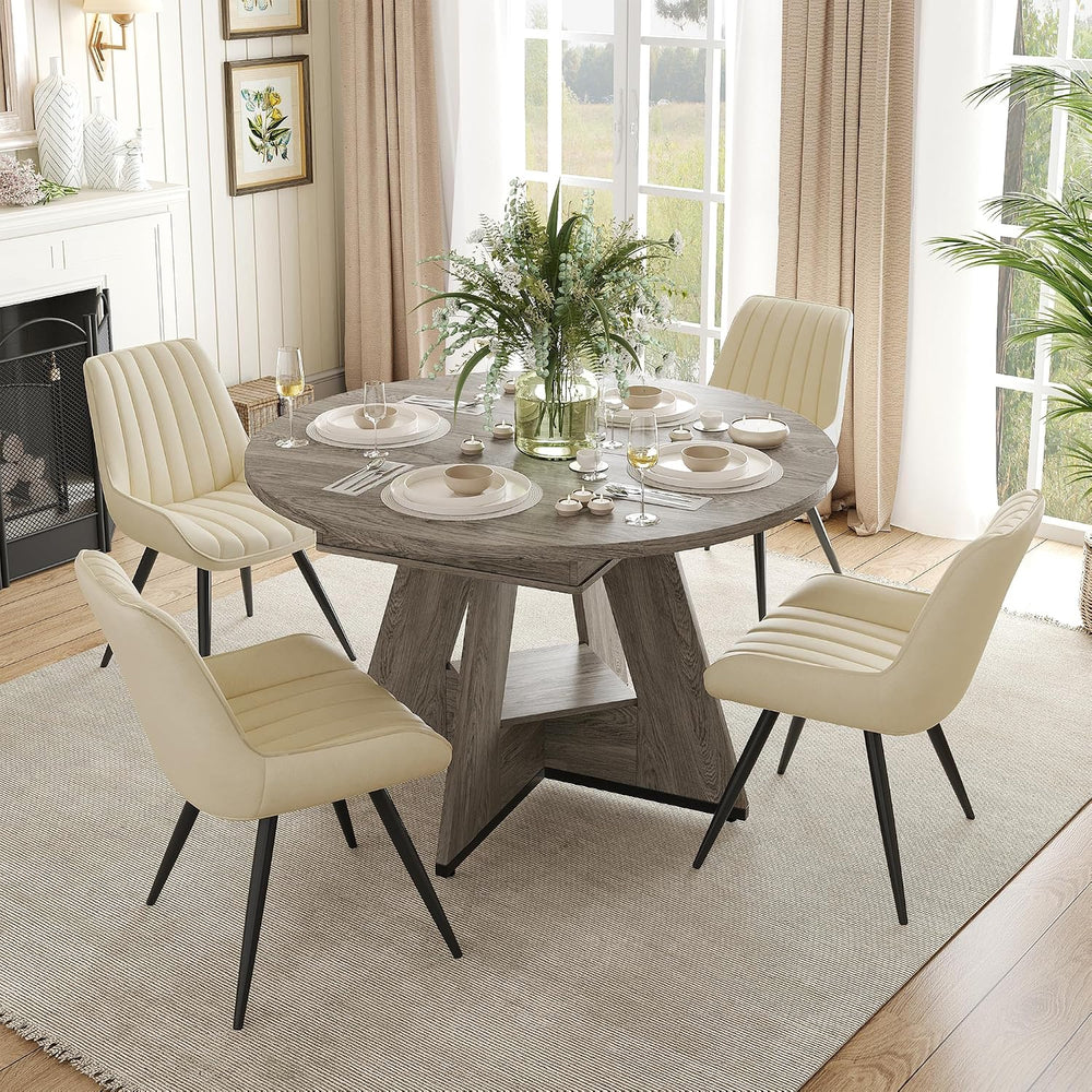 Miereirl Extendable Dining Table Set for 4-6, 47.24"-63" Round to O...