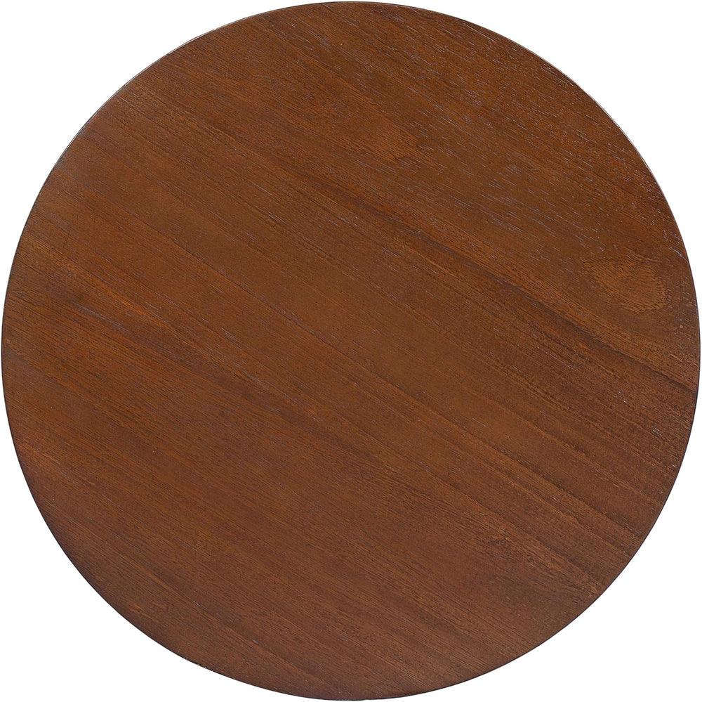 Round Side Table with Rattan Weave Panels, Dark Brown Rubber Solid Wood, 15.7...