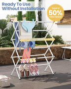 APEXCHASER Oversize Clothes Drying Rack, 3-Tier Drying Rack Clothing, Expandable Metal Laundry Drying Rack, Air Drying Rack, Clothes Rack, No install, 24lb Capacity, 14.9" D x 29.3" W x 39.3" H, White
