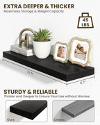 Marsmiles 31.5" Floating Shelves for Wall, Wooden Shelves with Invisible Brackets Set of 2, Rustic Farmhouse Wall Mounted Shelf for Kitchen Bathroom Living Room Study, Black