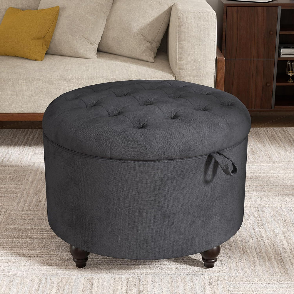 24 Inch Round Storage Ottoman,Modern Tufted Ottomans,Circular Coffee Table wi...