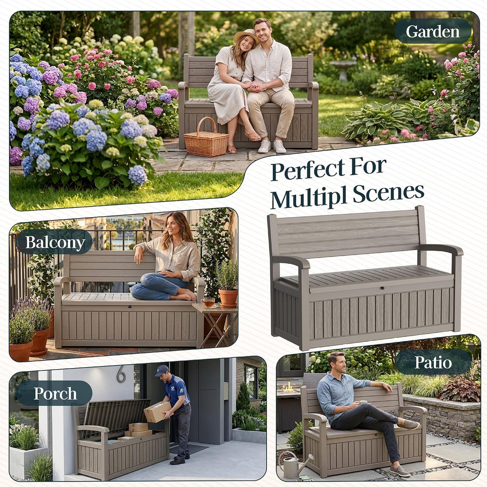 Outdoor Bench with Storage, Waterproof Garden Storage Bench, 100 Gallon Locka...