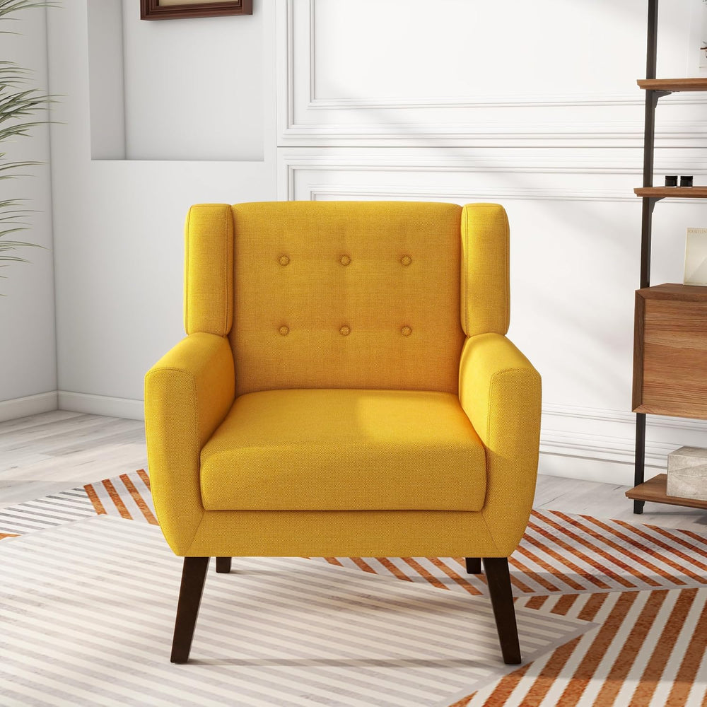 Mid Century Modern Button Tufted Yellow Set of 2 Accent Armchair for Living Room