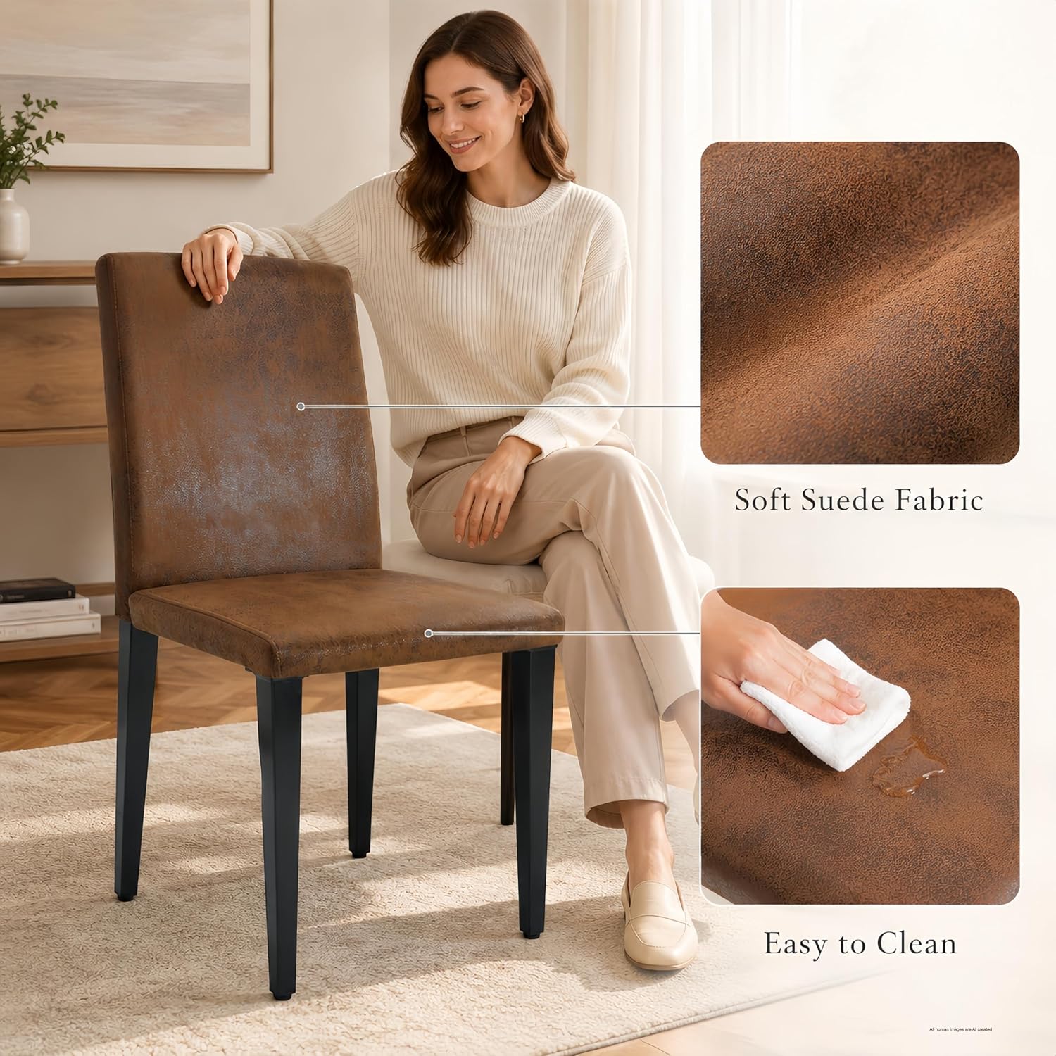 63"-79" Expandable Dining Table Set for 8, Wood Rectangle Dining Table and 8 Brown Faux Suede Chairs, Suitable for Home,Kitchen Dining Room,Farmhouse