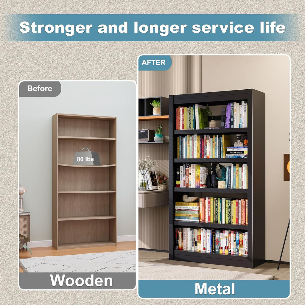 Book Shelf, 5-Tier Sturdy Bookcase, Adjustable Bookshelf, Large Capacity per Shelf, Modern Book Cases for Living Room, Home Office, Garage, Ideal for Home Organization & Stylish Upgrades